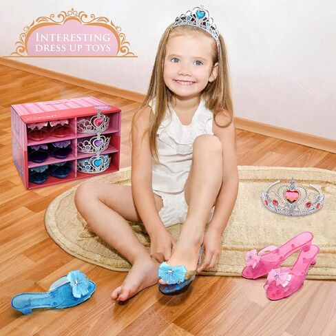 Princess Dress Up Shoes Jewelry Set, Toys for Girls Shoes Costumes Set incl Color Skirts, Shoes, Crowns, Earring, Bracelet, Ring, Kids Christmas Party Role Play Birthday Gifts for 3-6 Year Old Girl in Saudi Arabia