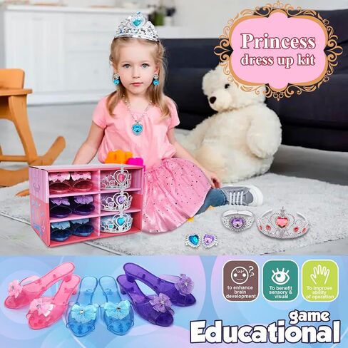Princess Dress Up Shoes Jewelry Set, Toys for Girls Shoes Costumes Set incl Color Skirts, Shoes, Crowns, Earring, Bracelet, Ring, Kids Christmas Party Role Play Birthday Gifts for 3-6 Year Old Girl in Saudi Arabia