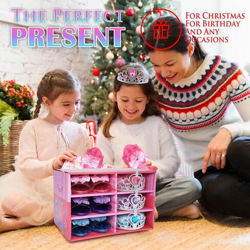 Princess Dress Up Shoes Jewelry Set, Toys for Girls Shoes Costumes Set incl Color Skirts, Shoes, Crowns, Earring, Bracelet, Ring, Kids Christmas Party Role Play Birthday Gifts for 3-6 Year Old Girl in Saudi Arabia