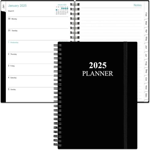 2025 Planner - Weekly & Monthly Planner from January 2025 - December 2025, Planner 2025 with Flexible Cover, Tabs, Inner Pocket, 6.4" x 8.5", Black in Saudi Arabia