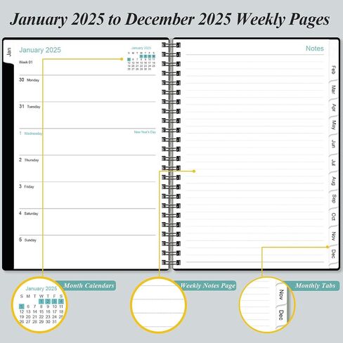2025 Planner - Weekly & Monthly Planner from January 2025 - December 2025, Planner 2025 with Flexible Cover, Tabs, Inner Pocket, 6.4" x 8.5", Black in Saudi Arabia