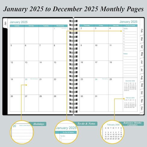 2025 Planner - Weekly & Monthly Planner from January 2025 - December 2025, Planner 2025 with Flexible Cover, Tabs, Inner Pocket, 6.4" x 8.5", Black in Saudi Arabia