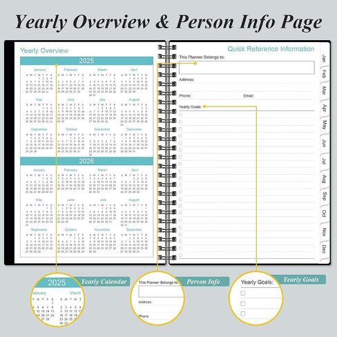 2025 Planner - Weekly & Monthly Planner from January 2025 - December 2025, Planner 2025 with Flexible Cover, Tabs, Inner Pocket, 6.4" x 8.5", Black in Saudi Arabia