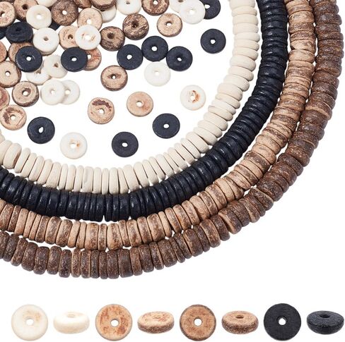 AHANDMAKER 496Pcs/4 Strands Coconut Shell Beads, 10mm Flat Round Coconut Spacer Beads Coin Disc Loose Charm Beads Beach Theme Beads Strands for Bracelet Necklace Jewelry Making, Hole: 1.7mm in Saudi Arabia