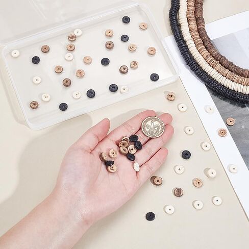 AHANDMAKER 496Pcs/4 Strands Coconut Shell Beads, 10mm Flat Round Coconut Spacer Beads Coin Disc Loose Charm Beads Beach Theme Beads Strands for Bracelet Necklace Jewelry Making, Hole: 1.7mm in Saudi Arabia