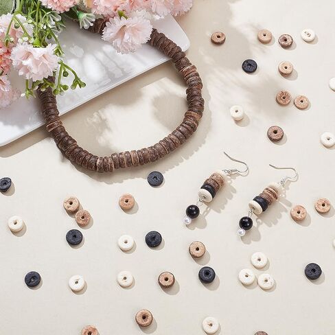 AHANDMAKER 496Pcs/4 Strands Coconut Shell Beads, 10mm Flat Round Coconut Spacer Beads Coin Disc Loose Charm Beads Beach Theme Beads Strands for Bracelet Necklace Jewelry Making, Hole: 1.7mm in Saudi Arabia