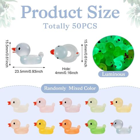 50Pcs Mini Resin Duck Beads Luminous Large Hole Beads Glow in Dark Duck Beads Lovely Duck Animal European Loose Bead for Bracelet Necklace Jewelry Making in Kuwait