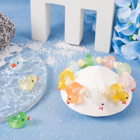 50Pcs Mini Resin Duck Beads Luminous Large Hole Beads Glow in Dark Duck Beads Lovely Duck Animal European Loose Bead for Bracelet Necklace Jewelry Making in Kuwait