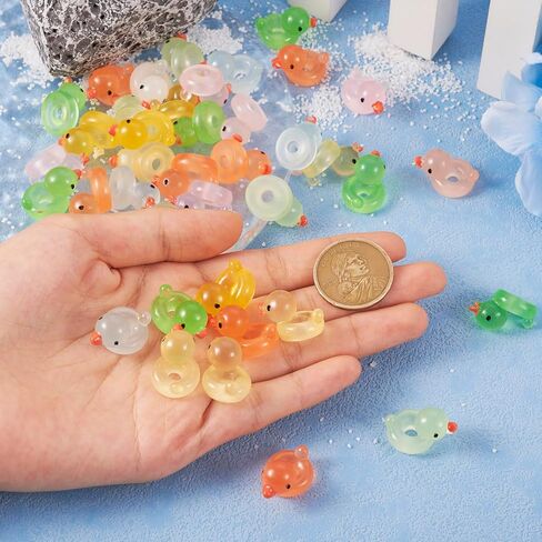 50Pcs Mini Resin Duck Beads Luminous Large Hole Beads Glow in Dark Duck Beads Lovely Duck Animal European Loose Bead for Bracelet Necklace Jewelry Making in Kuwait