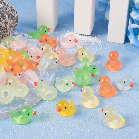 50Pcs Mini Resin Duck Beads Luminous Large Hole Beads Glow in Dark Duck Beads Lovely Duck Animal European Loose Bead for Bracelet Necklace Jewelry Making in Kuwait