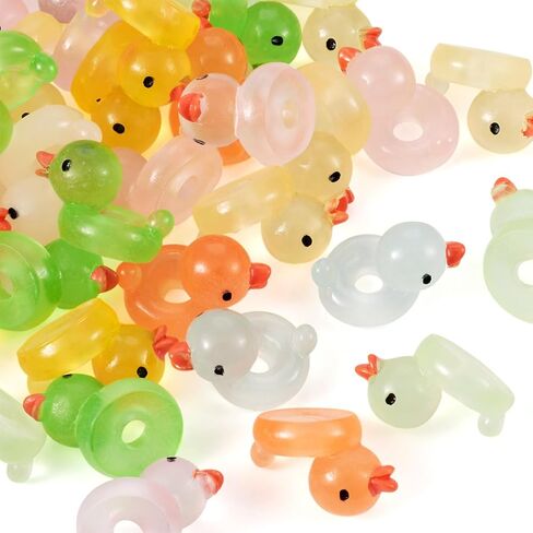 50Pcs Mini Resin Duck Beads Luminous Large Hole Beads Glow in Dark Duck Beads Lovely Duck Animal European Loose Bead for Bracelet Necklace Jewelry Making in Kuwait