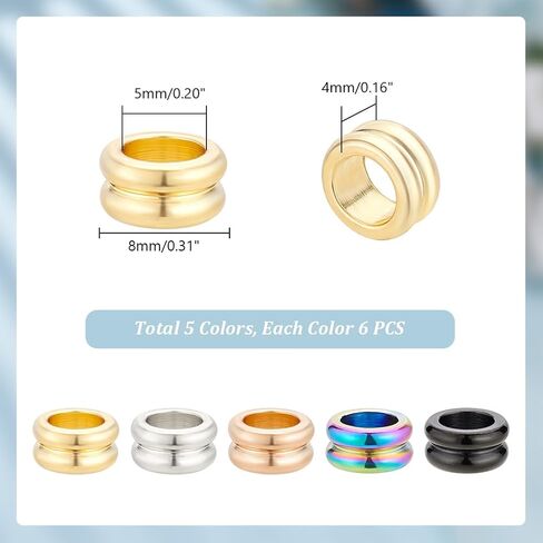 UNICRAFTALE 30Pcs 5 Colors Paracord Bead Stainless Steel Grooved Beads Column Lanyard Spacer Beads 8x4mm Beads 5mm Large Hole Beads Metal Bracelet Beads for Earring Bracelet Jewelry Making in Saudi Arabia