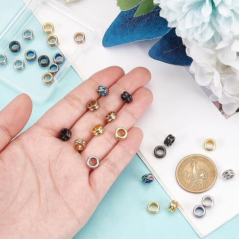 UNICRAFTALE 30Pcs 5 Colors Paracord Bead Stainless Steel Grooved Beads Column Lanyard Spacer Beads 8x4mm Beads 5mm Large Hole Beads Metal Bracelet Beads for Earring Bracelet Jewelry Making in Saudi Arabia