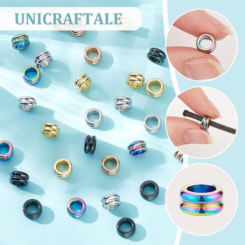 UNICRAFTALE 30Pcs 5 Colors Paracord Bead Stainless Steel Grooved Beads Column Lanyard Spacer Beads 8x4mm Beads 5mm Large Hole Beads Metal Bracelet Beads for Earring Bracelet Jewelry Making in Saudi Arabia