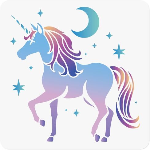onicorn stencil للطلاء 11.8 × 11.8 بوصة قالب حيد القرن قابل لإعادة الاستخدام للطلاء على القماش الأثاث الخشبي على الحائط ، استنسل Craft DIY in Kuwait