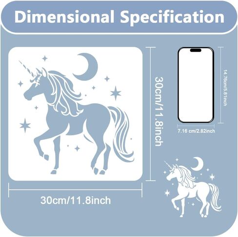 onicorn stencil للطلاء 11.8 × 11.8 بوصة قالب حيد القرن قابل لإعادة الاستخدام للطلاء على القماش الأثاث الخشبي على الحائط ، استنسل Craft DIY in Kuwait
