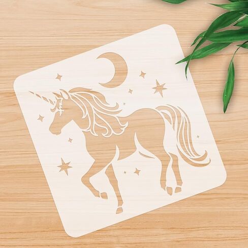 onicorn stencil للطلاء 11.8 × 11.8 بوصة قالب حيد القرن قابل لإعادة الاستخدام للطلاء على القماش الأثاث الخشبي على الحائط ، استنسل Craft DIY in Kuwait