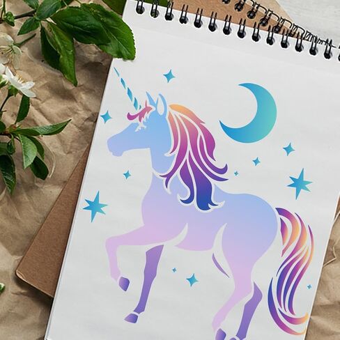 onicorn stencil للطلاء 11.8 × 11.8 بوصة قالب حيد القرن قابل لإعادة الاستخدام للطلاء على القماش الأثاث الخشبي على الحائط ، استنسل Craft DIY in Kuwait