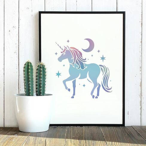onicorn stencil للطلاء 11.8 × 11.8 بوصة قالب حيد القرن قابل لإعادة الاستخدام للطلاء على القماش الأثاث الخشبي على الحائط ، استنسل Craft DIY in Kuwait