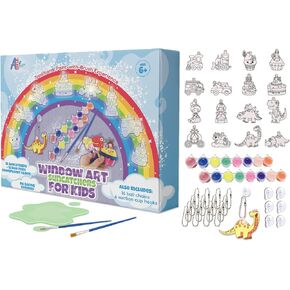 Stained Glass Kits for Kids - Suncatcher Kits for Kids with Suncatcher Window Art for Kids Ages 6-8 Paint Window Art for Kids with Window Paint Window Art Kits for Kids Makes 16 Suncatcher Keychains