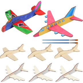 24 Pack DIY Wood Planes, Mini Airplane Paint and Decorate Wooden Airplane Craft Kits with Decorate Tools for Kids School Craft Decor Projects