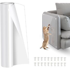 Anti Cat Scratch Furniture Protector with 20 Twist Pins and 1 Scraper, 236.5"x12" Single-Sided Sticky Couch Protector for Cats, Scratch Deterrent Guards Tape for Furniture Sofa Door Walls