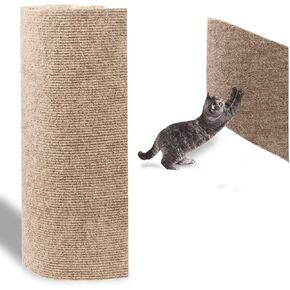 Cat Mat, 98.4" x 15.8" Trimmable Replacement Carpet, Self-Adhesive Scratch Mat - Cat Furniture Protector - Khaki