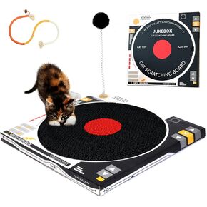 Cat Scratcher ، تصميم مشغل سجل الفينيل ، لوحة خدش Cat متعددة الوظائف 3-في 1 مع حبل الربيع والتحضير ، وسادة خدش قطة متينة للخدش ، والراحة واللعب ، مثالية للقطط الداخلية