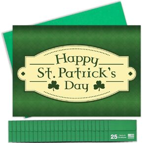 Happy St. Patrick's Day Cards for Family & Business (Plaid & Clovers) Saint Patrick Bulk Geting Card Pack of 25 with Office Office (5 × 7 بوصة - A7)