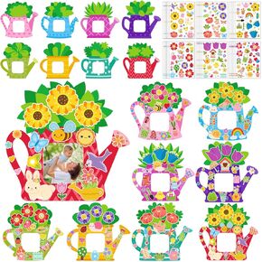 Jetec 48 Packs Spring Tea Pot Picture Frame Crafts DIY Teapot Keepsake Picture Frame Craft Gifts with Stickers for Spring Mother's Day Party Home Activities