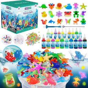 116PCS Magic Glow-in-The-Dark Gel Water Fairy Toy Kit - Aqua DIY Elf Set with 18 Sea Creature Molds, 100ml Gels, 20 Color Gels,Christmas Birthday Gift, Make Your Own Arts Crafts STEM Kit for Kid