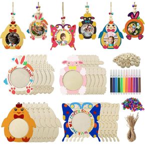 Aerwo 24pcs DIY فصح الفصح الخشبية مجموعة الحرف اليدوية ، زخارف شجرة عيد الفصح مع 12 علامة ملونة ، حرف الطلاء الخشبية غير المكتملة للأطفال الصغار البالغين العودة إلى الفنون المدرسية والحرفية in Kuwait