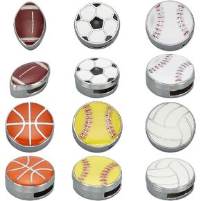 SUNNYCLUE 1 Box 36Pcs 6 Styles Enamel Slide Charm Metal Sports Ball Charms Bulk Silver Alloy Sport Balls Basketball Baseball Football Art 3D Charms Bead for Jewelry Making DIY Crafts Gifts Accessories