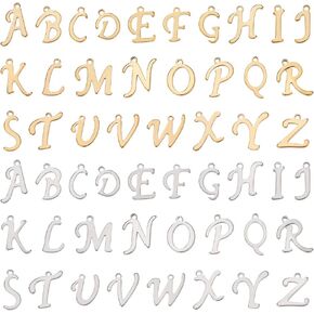 UNICRAFTALE 52pcs 2 Colors Stainless Steel Alphabet Charms Metal A-Z Letter Dangle Charms Hypoallergenic Pendants for DIY Jewelry Making, Golden and Stainless Steel Color