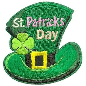 St. Patrick's Day Hat Iron-On Patch, Green Leprechaun Design, 2 Inch Scout Cub Badge