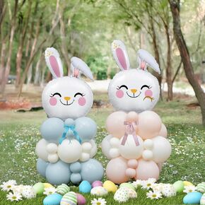 Easter Bunny balloons Blue and Pink balloons with 3Pcs Rabbit Head Foil Balloons for Easter Themed Party Bunny Birthday Supplies Decorations