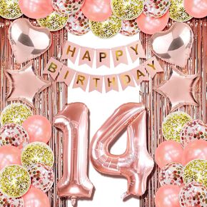 14th Birthday Decorations For Girls Happy 14 Birthday Decorations For Girls 14 Letter Balloon Numbers Happy 14th Birthday Banner Decor Rose Gold Fourteen Girl Birthday Party Decorations