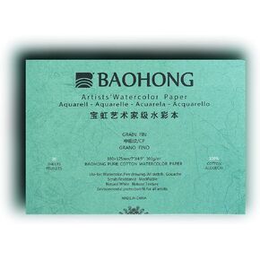 BAOHONG Artists' Watercolor Paper Block (20 Sheets, glued on Four Edges), 100% Cotton, Acid-Free, 140LB/300GSM, Watercolor Art Supplies for Wet, Dry, and Mixed Media Painting (Cold Press 4.9"X7")