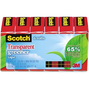 Scotch Transparent Greener Tape, 6 Rolls, 3/4 Inches x 900, Classic Glossy-Finish, Boxed (612-6P)