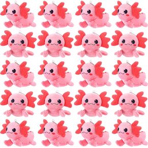 20 Pieces Axolotl Plush Toys Axolotl Stuffed Animals Bulk, Kawaii Animal Keychains Small Plush Gifts Ornament Birthday Party Favors(Pink)