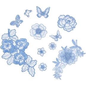 SUPERFINDINGS 20 pcs Lace Embroidery Patches Flowers and Butterflies Sew On Patches in Light Sky Blue for Repairing and Decorating Organza Patches Flowers Sewing Craft Clothes Ornaments