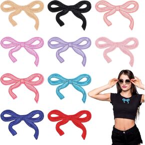 10 Pcs Colorful Bow Patches, 3x2 Inch Bow Iron on Patches Cute Bowknot Sewing Patch Embroidered Applique for Backpacks Jackets Jeans