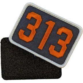 Detroit 313 Area Code Patch 3.5" x 2.5" Embroidered Hook and Loop Patch (Blue/Orange)