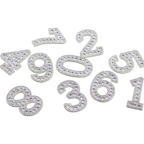 White 0-9 Number Patches Rhinestones Iron on Patch Appliques for Clothing Hat DIY Sewing Garment Applique Accessories 1 Set