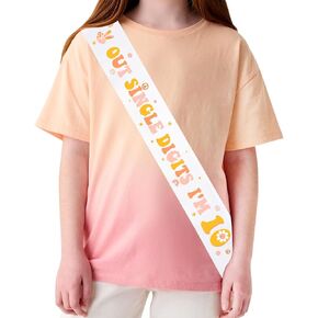 JOYMEMO Boho Groovy 10th Birthday Sash for Girls - Retro Hippie Peace Out Single Digits I'm 10 Girl Party Supplies, Rainbow Groovy Themed Tenth Birthday Party Supplies