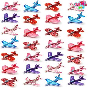 JOYIN 28 Pack Foam Airplanes for Kids with Greeting Cards, Colorful Heart Animal Designs with Punchlines, Classroom Exchange Party Favors, School Gift Exchange Prizes