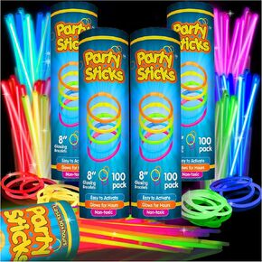 PartySticks Glow Sticks Party Supplies 1,000 pack - 8 Inch Glow in The Dark Light Up Sticks Party Favors, Glow Party Decorations, Neon Party Glow Necklaces and Glow Bracelets with Connectors