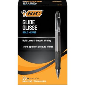 BIC Glide Bold Retractable Ballpoint Pens, Bold Point (1.6mm), Black Ink Pens, 36-Count Pack, Pens for School and Office Supplies (VLGB361-BLK)