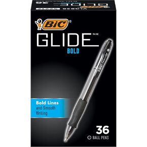 BIC Glide Bold Retractable Ballpoint Pens, Bold Point (1.6mm), Black Ink Pens, 36-Count Pack, Pens for School and Office Supplies (VLGB361-BLK)