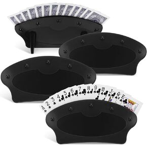 Shappy 4 Pack Playing Card Holder for Kids Adults Hands Free Card Holder for Family Nights Canasta Poker Game Parties(Black)
